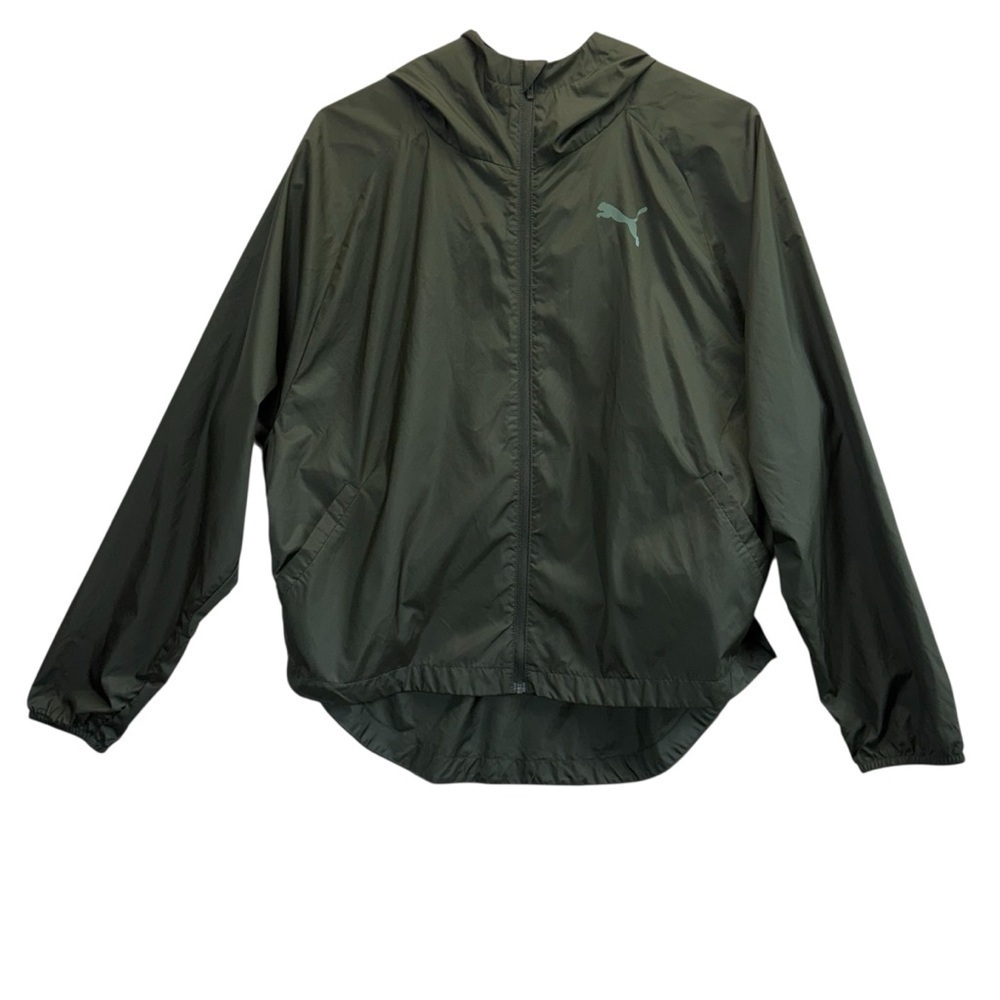 Puma War 1 Green Windbreaker Jacket with Hood and Elastic Cuffs. Size S